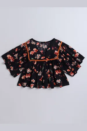 AWW HUNNIE Floral Print Flared Sleeve Tiered Top
