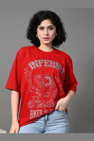 Corsica Women Biker Printed Drop-Shoulder Sleeves Bio Finish T-shirt