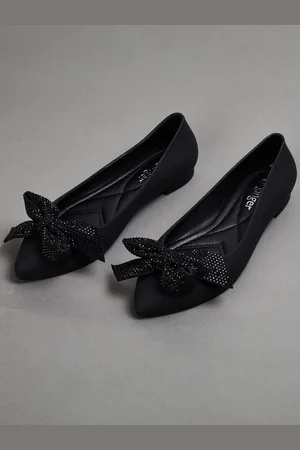 Lifestyle Embellished Pointed Toe Ballerinas with Bows Flats