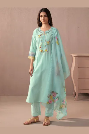Indo Era Women Floral Embroidered Regular Thread Work Kurta with Trousers & With Dupatta