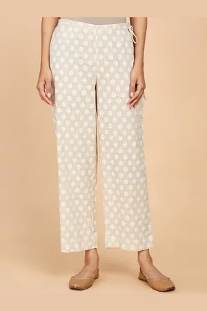 Fabindia Women Ethnic Printed Mid Rise Plain Cotton Cropped Trousers