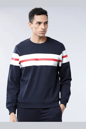 Highlander Men Navy Blue & White Striped Sweatshirt
