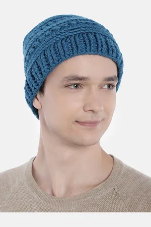 Magic Needles Men Blue Woollen Crochet Beanie