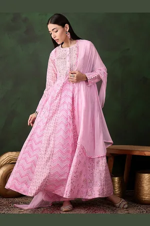 Sangria Floral Embroidered Anarkali Kurta With Palazzo & Dupatta