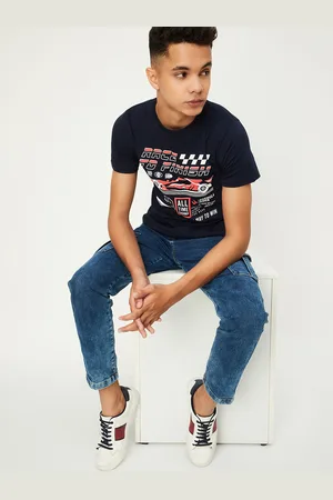 Max Collection Boys Biker Printed Raw Edge T-shirt