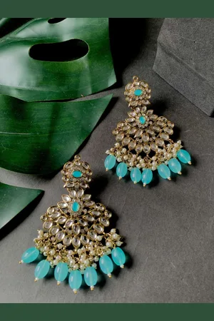 I Jewels Gold-Plated Kundan Contemporary Drop Earrings
