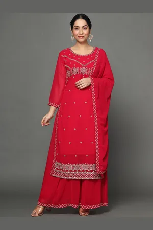 Ziva Fashion Women Pink Embroidered Kurta with Sharara & With Dupatta