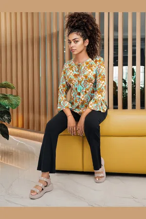 DressBerry Floral Print Bell Sleeve A-Line Top