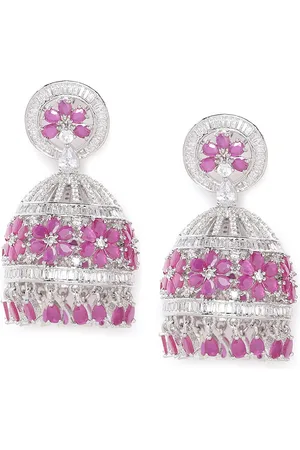 JEWELS GEHNA Pink Silver-Plated AD Studded Handcrafted Dome Shaped Jhumkas