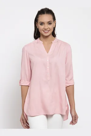 Gipsy Women Pink Solid High-Low Top