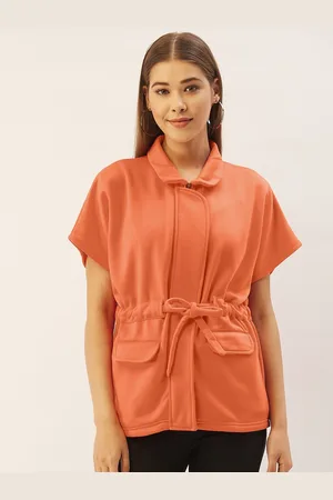 Belle Women Orange Fleece Lightweight Tailored Jacket