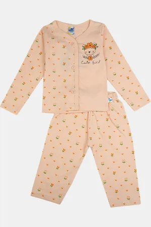 V-Mart Infant Girls Printed Pure Cotton Long Sleeves Top with Pyjamas Clothing Set