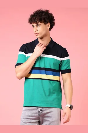 V-Mart Men Striped Polo Collar Cotton T-shirt