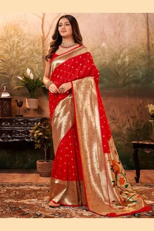 DIVASTRI Women Woven Design Zari Paithani Saree With Unstitched Blouse Piece