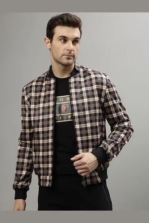 ICONIC Men Checked Crop Bomber with Patchwork Jacket