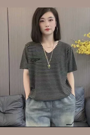 Stylecast Women Striped V-Neck T-shirt