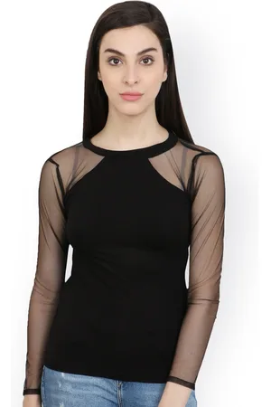 Cation Women Black Solid Pure Cotton Top