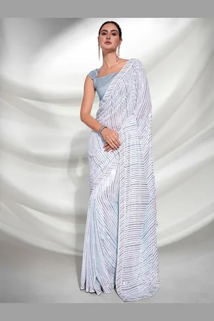 Kalista Striped Embellished Sequinned Pure Georgette Saree