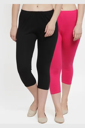 Jinfo Women Pack of 2 Black & Pink Capris
