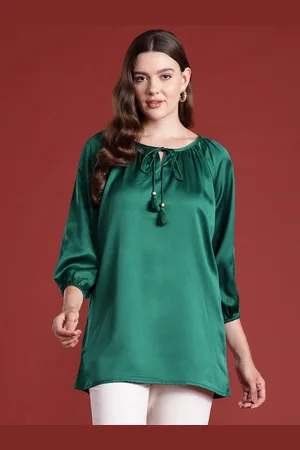 all about you Tie-Up Neck Puff Sleeve Longline Top