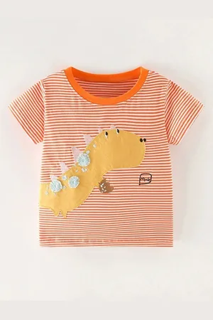 LULU & SKY Girls Striped Round Neck Cotton T-shirt