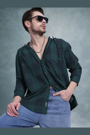 Roadster The Life Co. Tartan Checks Pure Cotton Hooded Relaxed Fit Shirt