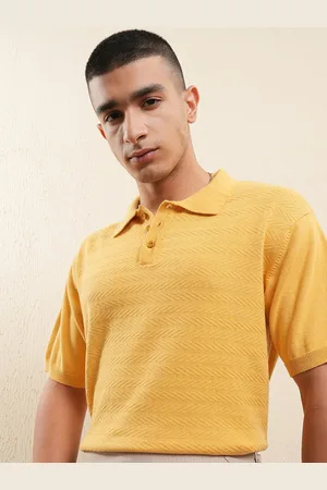 Highlander Men Knitted Textured Polo Collar T-shirt