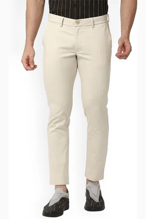 Basics Men Slim Fit Mid-Rise Cotton Plain Regular Trousers Trousers