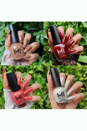 MI FASHION Set Of 4 Vernis A Ongles Ultra High Glass HD 3D Shine Nail Polish 60ml - Dark Nude, Wine Maroon, Peach Crush, Light Nude