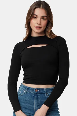 The Souled Store Solids: Black (Cut Out) Black Women Cut-Out Crop Tops