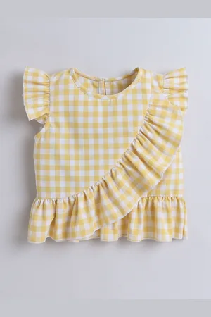 AWW HUNNIE Checked Flutter Sleeve Top