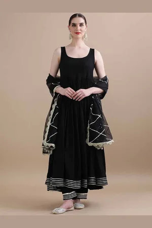Jaipur Black Round Neck Pleated Gotta Patti Anarkali Kurta with Trouser & Dupatta