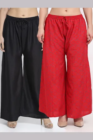 Jinfo Women Pack Of 2 Black & Red Ethnic Motifs Printed Flared Ethnic Palazzos