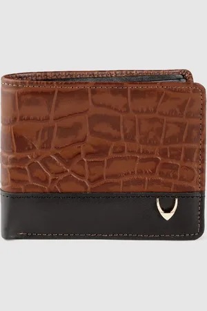 Hidesign Men Tan Brown & Black Crocodile Skin Textured Two Fold Leather Wallet