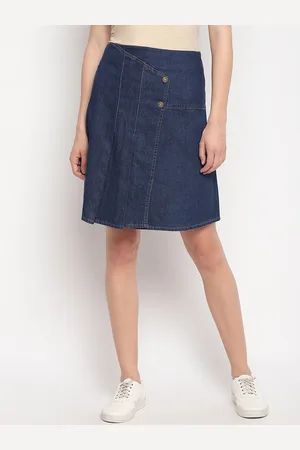OTORVA Women Cotton Blue Solid Mini Skirt