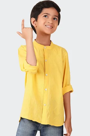 Fabindia Boys Embroidered Mandarin Collar Cotton Shirt