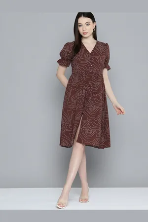 Chemistry Print Puff Sleeve Georgette A-Line Midi Dress