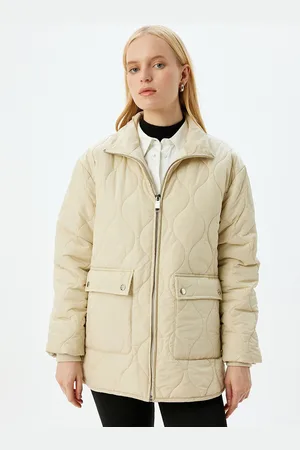 Koton Women Mock Collar Solid Casual Padded Jacket