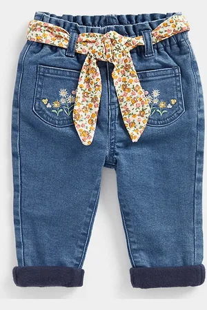 Mothercare Girls Light Fade Fleece Lined Stretchable Jeans with Belt