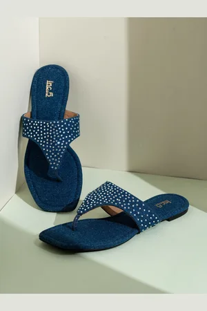 Inc 5 Women Embellished Ethnic T-Strap Flats with Laser Cuts