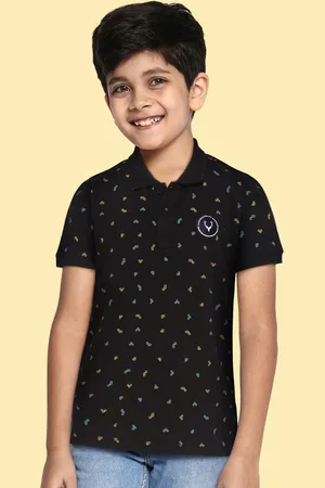 Allen Solly Boys Black & Blue Printed Polo Collar Pure Cotton T-shirt