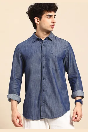 Benetton Indigo Pure Cotton Chambray Opaque Casual Shirt