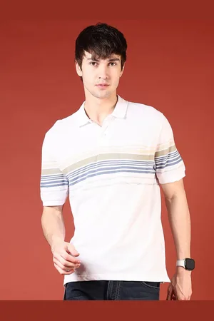 V-Mart Men Striped Polo Collar Extended Sleeves Pockets T-shirt