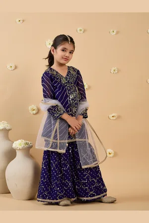 pspeaches Girls Ethnic Motifs Embroidered Angrakha Kurta with Sharara & With Dupatta