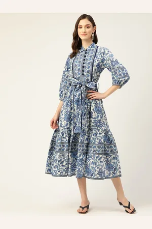 Jaipur White & Blue Floral Midi Dress