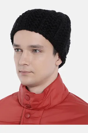 Magic Needles Men Black Self Design Hand Knitted Brisbane Woolen Beanie