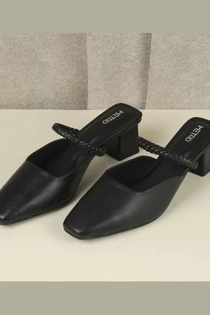 Metro Textured Kitten Mules with Buckles