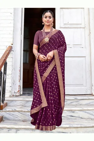 Saree mall Purple & Gold-Toned Ethnic Motifs Printed Zari Sarees