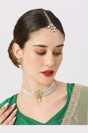 Anouk Kundan-Studded & Beaded Necklace And Earrings With Maang Tika