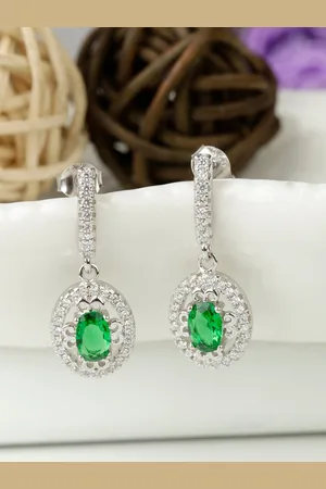 GIVA 925 Sterling Silver Rhodium Plated Forest Green Drop Earrings